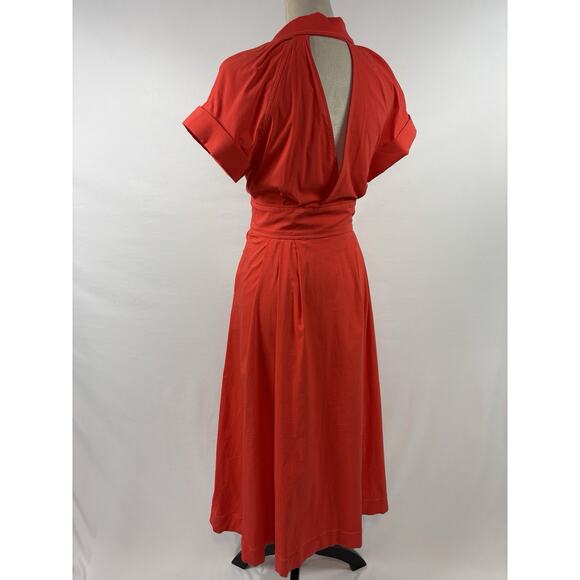 Maeve Anthropologie Shirt Dress Red 10 Cut Out Back Collared Maxi - Picture 2 of 12